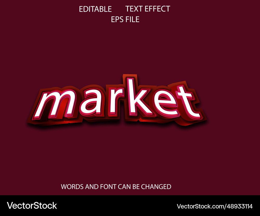 Market text effect font editable typography 3d vector image