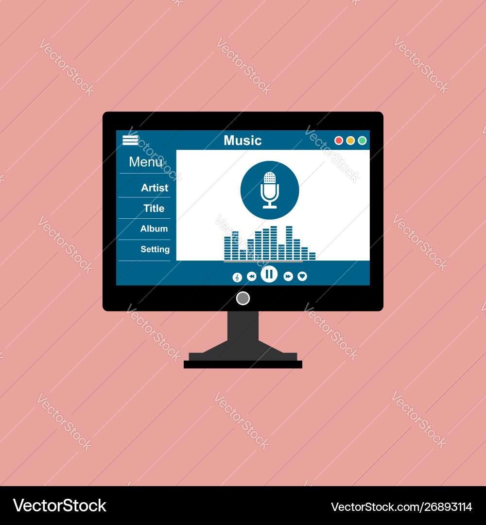 Media player application app template with flat vector image
