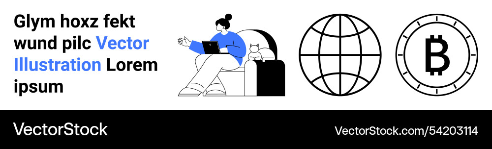 Remote worker using a laptop globe and bitcoin Remote worker using a laptop globe and bitcoin vector image