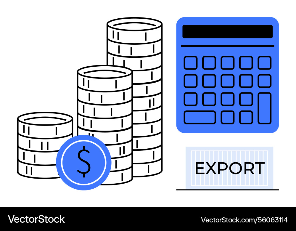 Stacked coins calculator and export label Stacked coins calculator and export label Vector Image