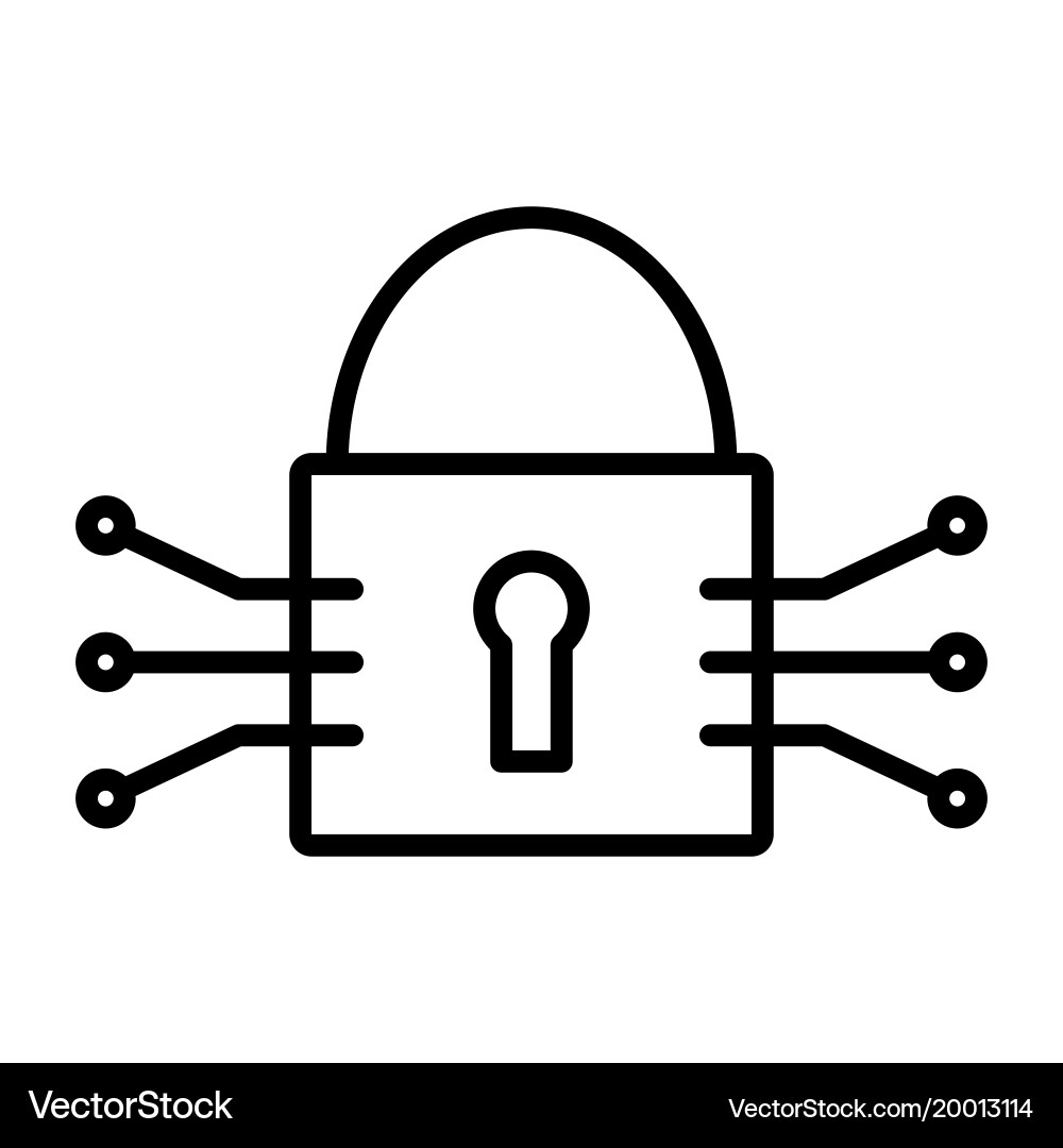 Tech circuit lock line icon minimal pictograph vector image