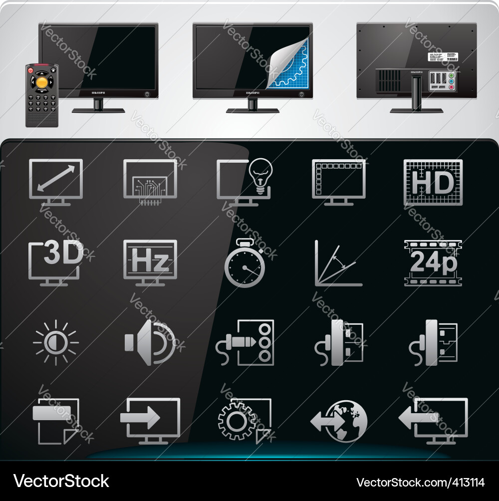 TV Icon Set - Display & Features Vector Image