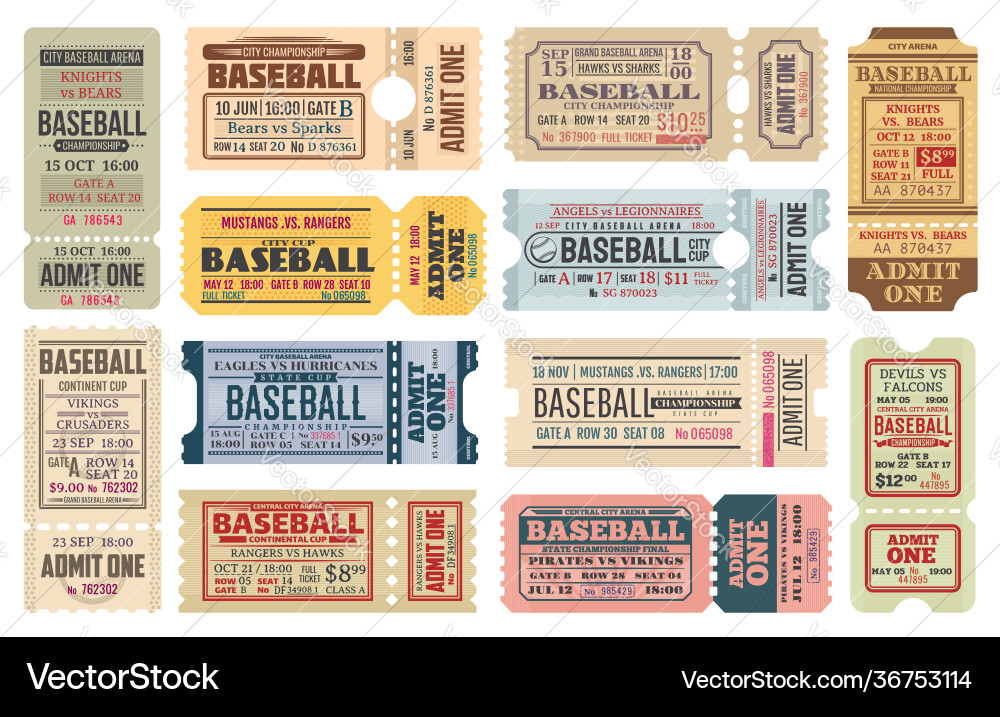 Vintage tickets on baseball game templates