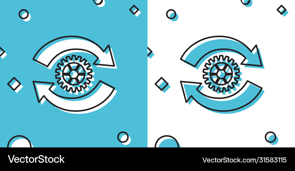 Black gear and arrows as workflow concept icon Black gear and arrows as workflow concept icon vector image