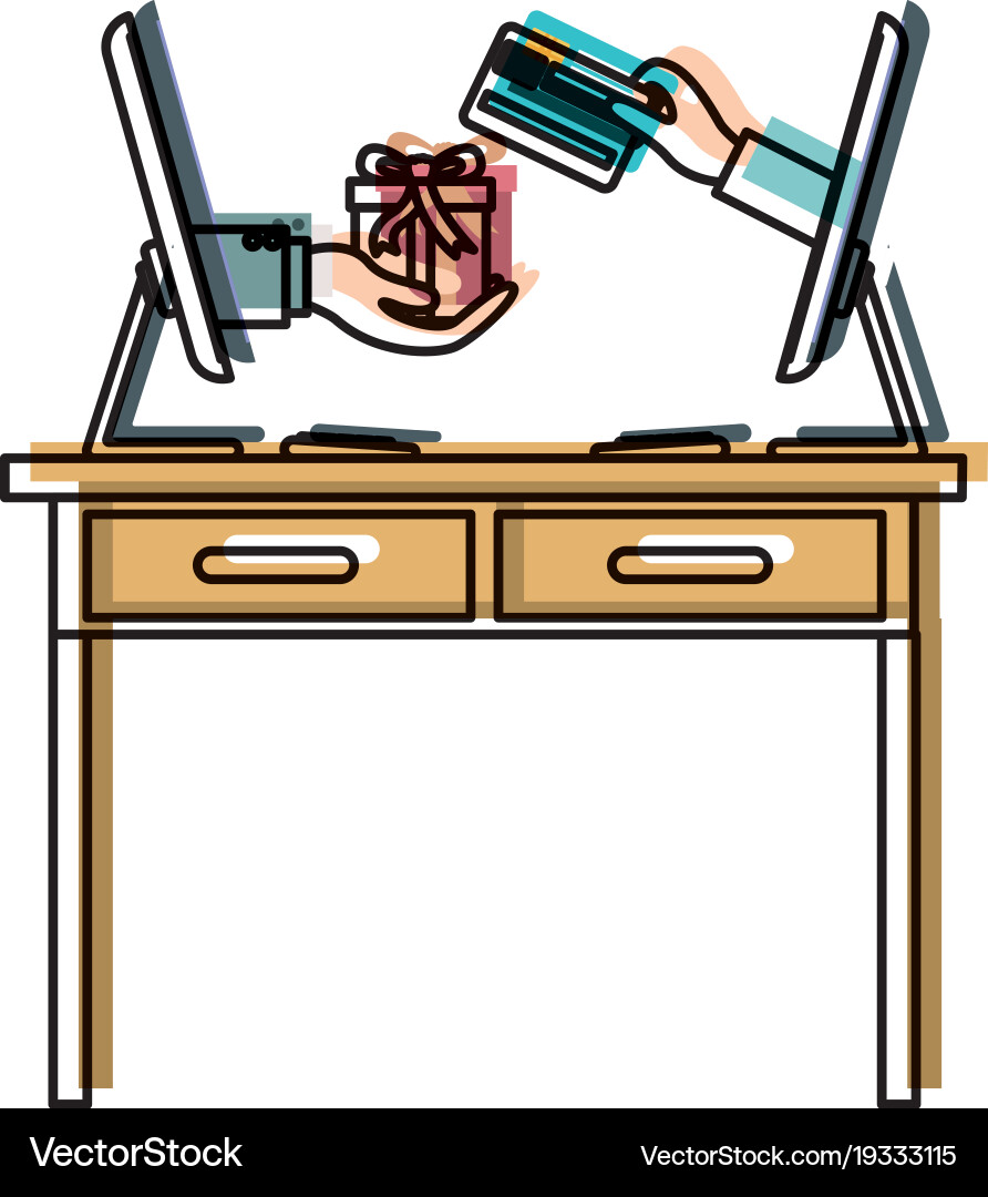 Desk table with drawers front view and desktop Vector Image