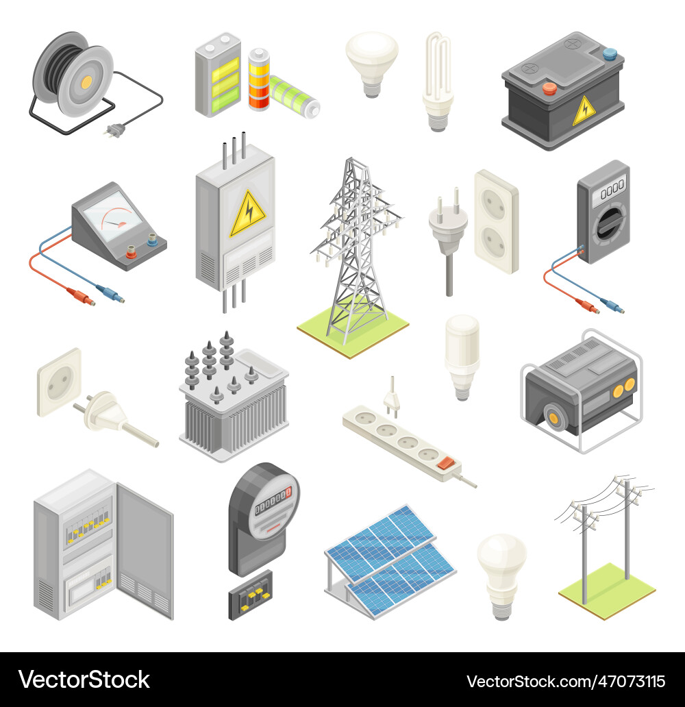 Electric power objects with breaker box socket vector image