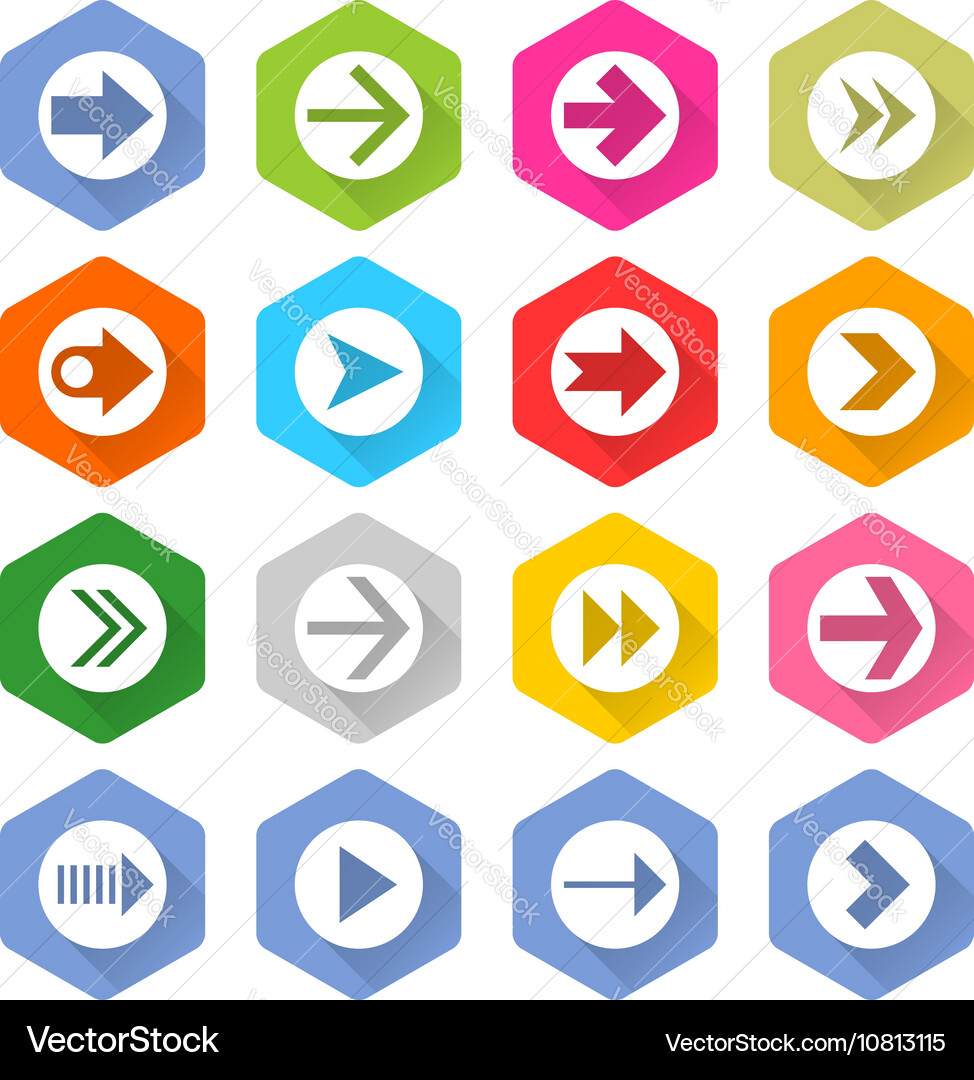 Flat arrow icon set hexagon web button Vector Image