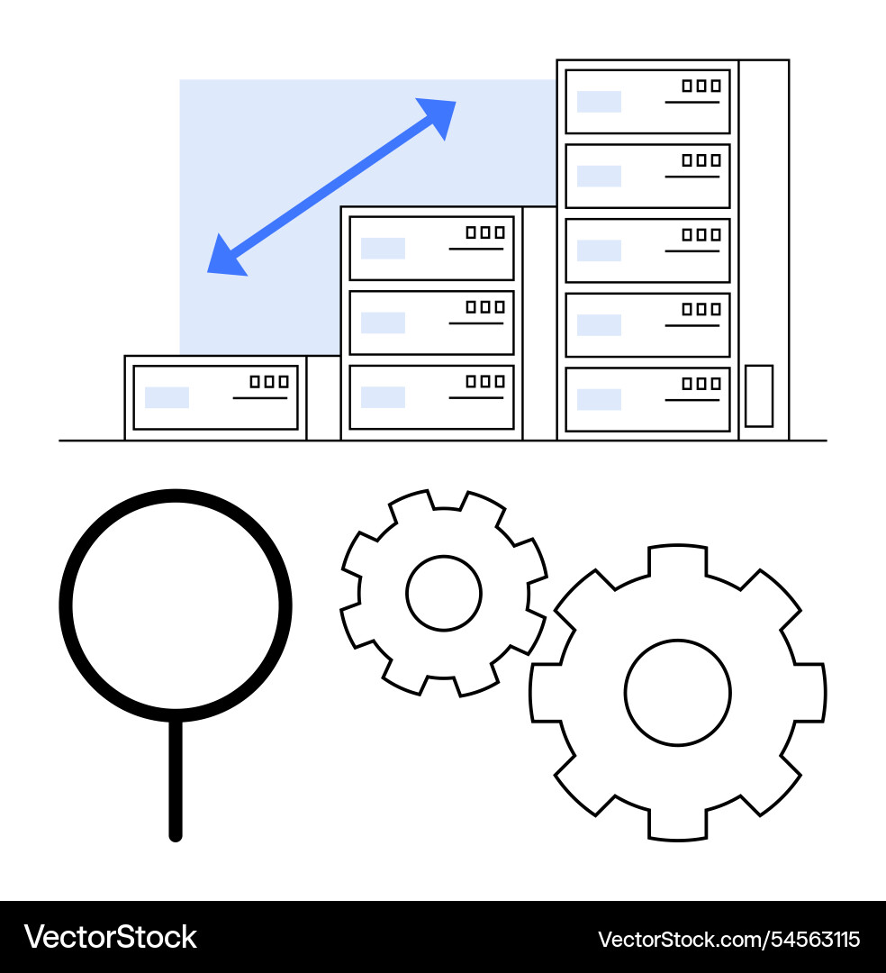 Growing graph with scaling buildings magnifying Growing graph with scaling buildings magnifying vector image