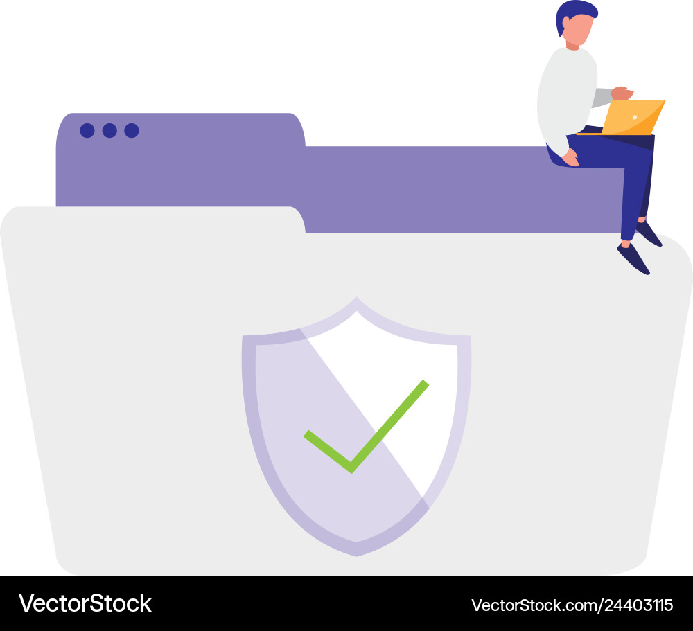 Man using folder document with shield Man using folder document with shield Vector Image