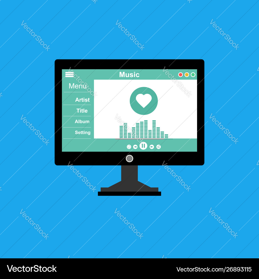 Media player application app template with flat Media player application app template with flat vector image