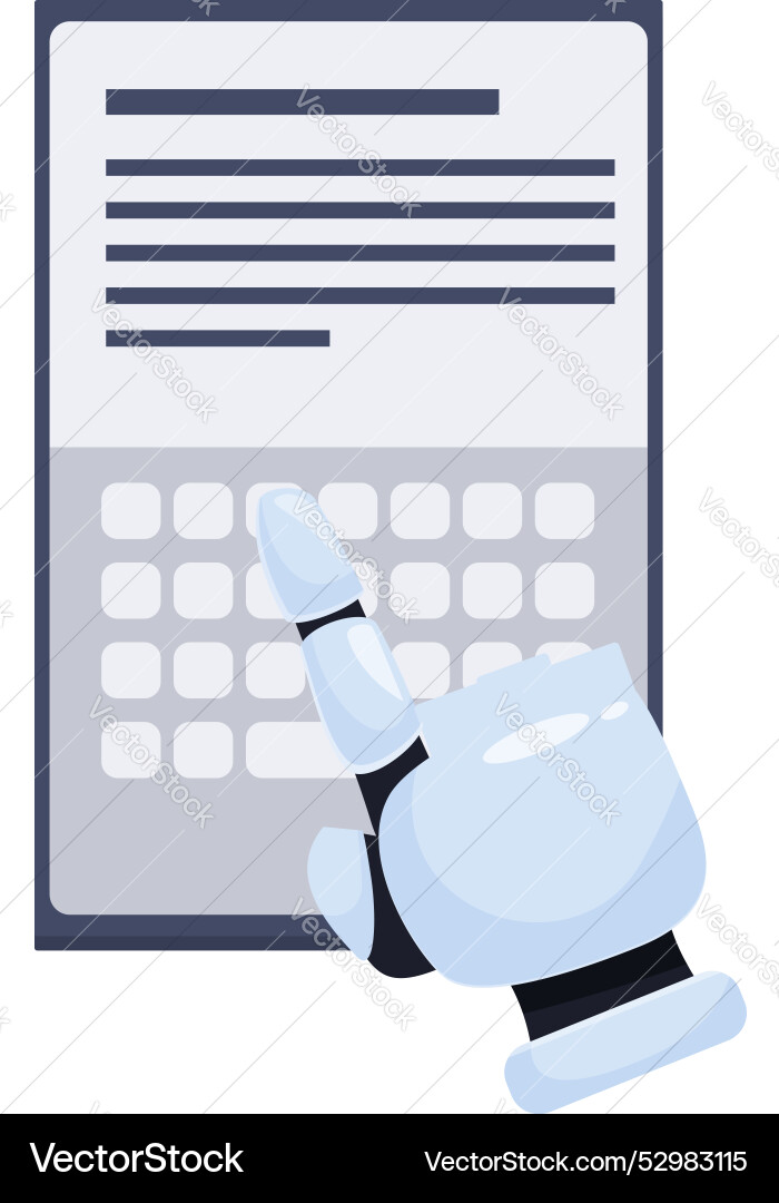 Robot hand typing on digital tablet with text Robot hand typing on digital tablet with text vector image