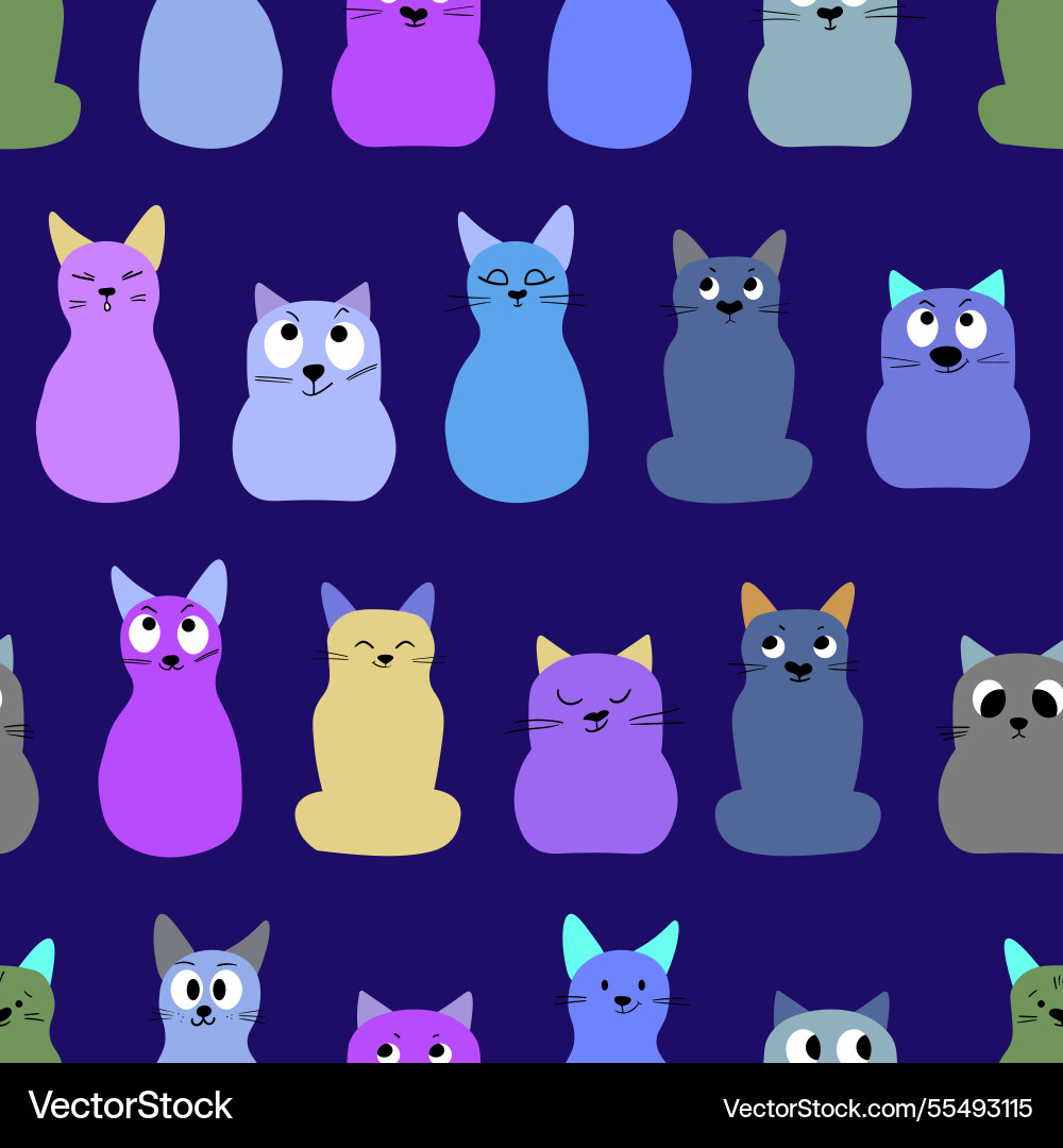 Seamless pattern with cute kitten print different Vector Image