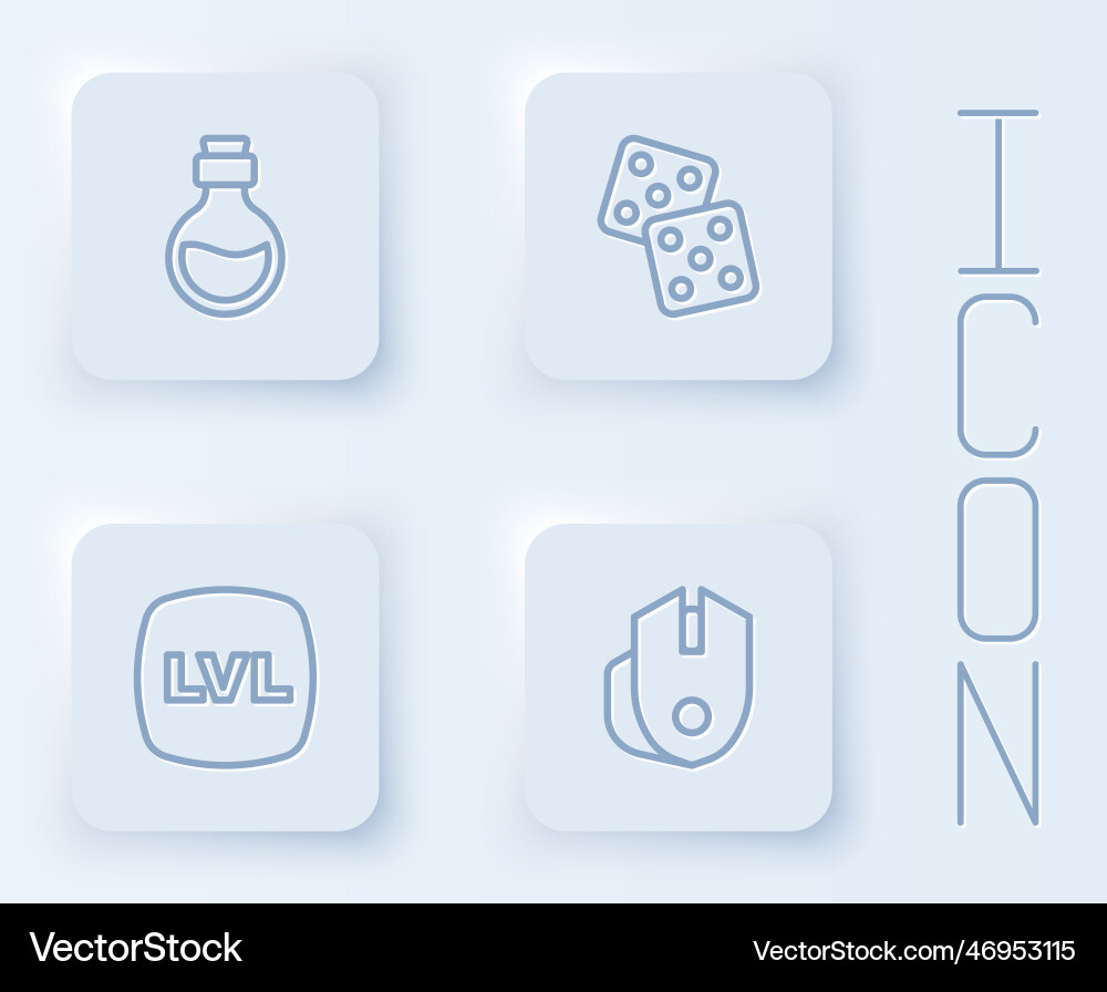 Set line bottle with magic elixir game dice vector image