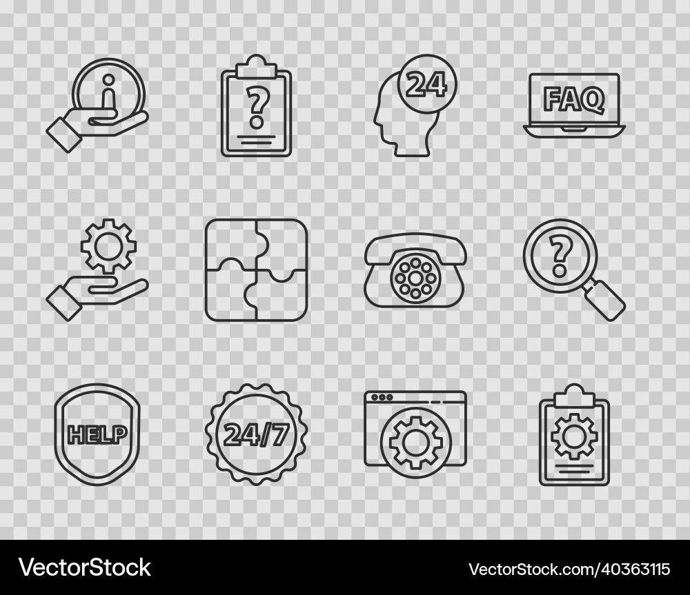 Set line shield with text help checklist 24 hours Vector Image