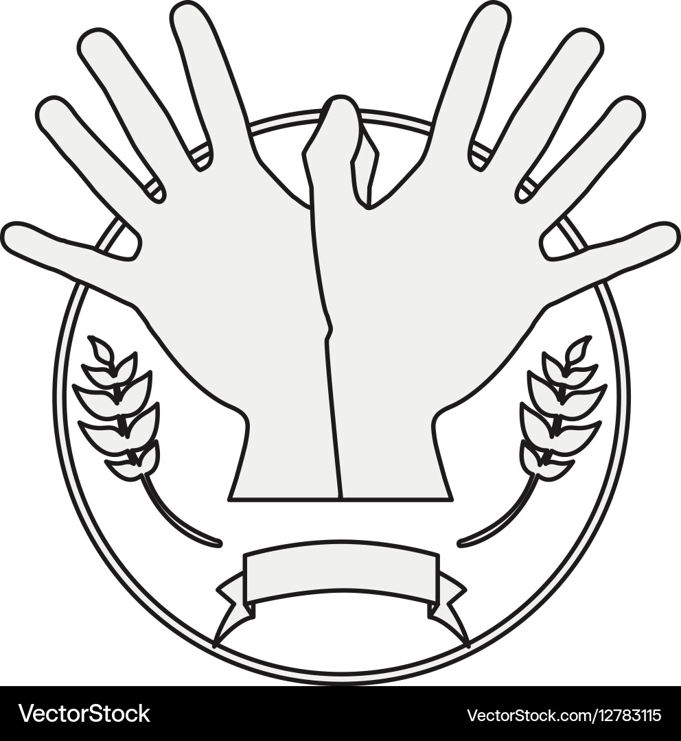Silhouette circular border olive branch with hands Vector Image