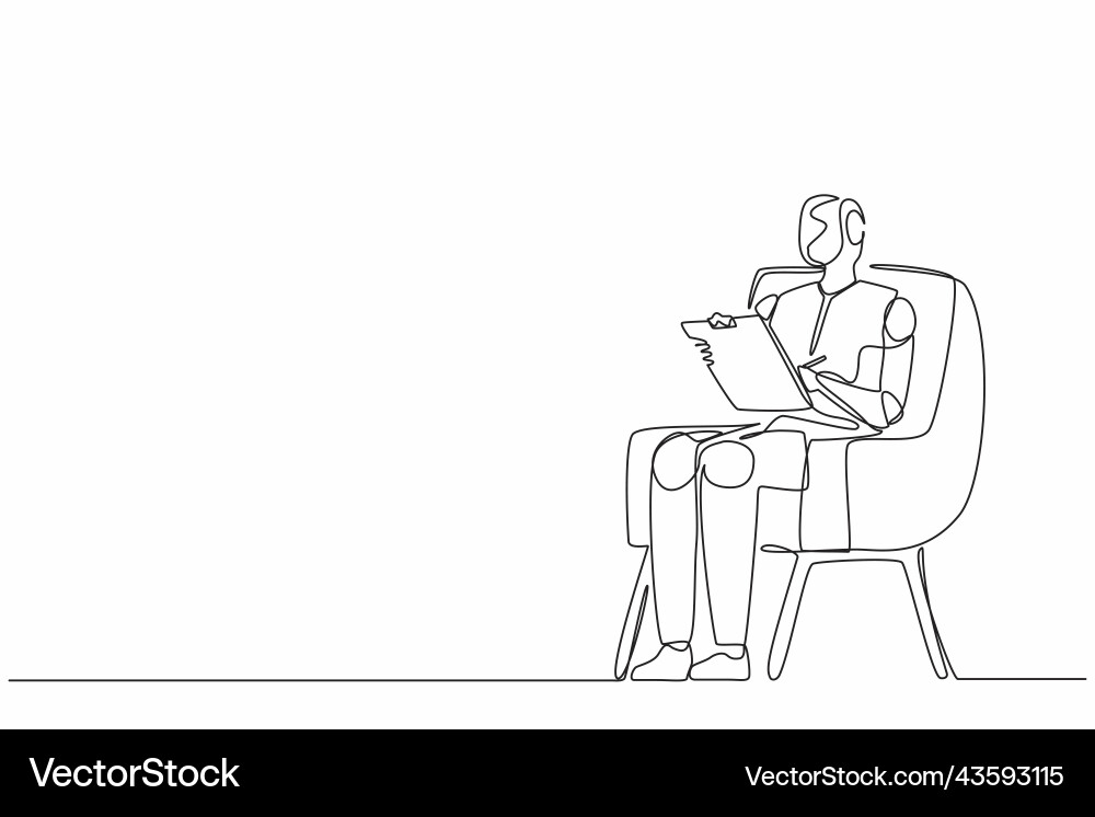 Single continuous line drawing robots sitting Single continuous line drawing robots sitting vector image