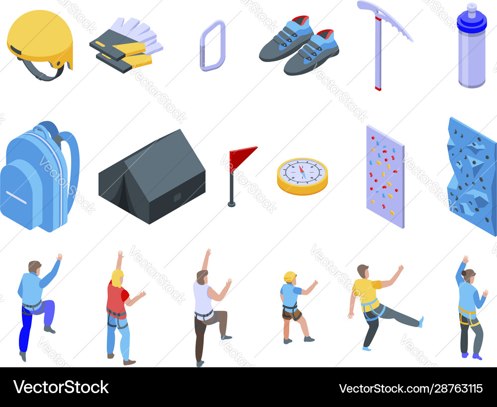 Sport climbing icons set isometric style Sport climbing icons set isometric style vector image
