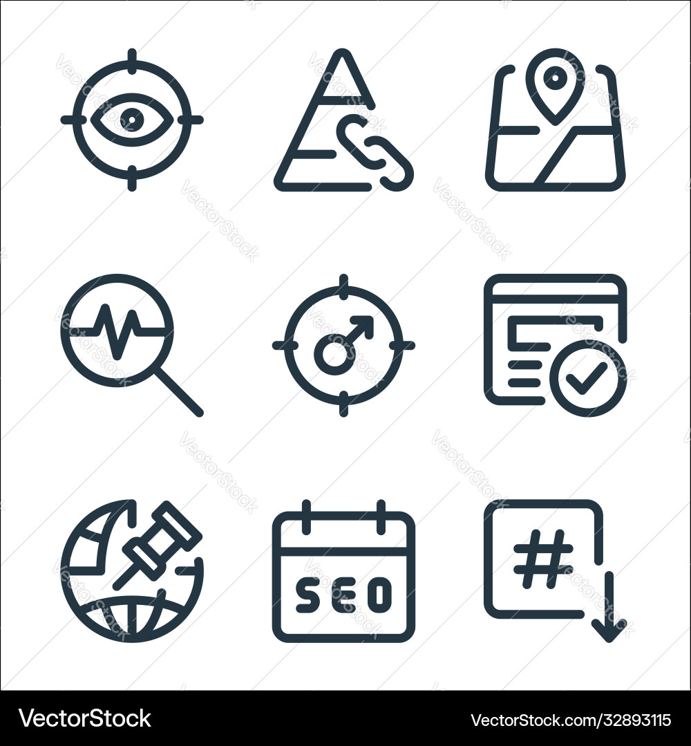Web apps seo line icons linear set quality Web apps seo line icons linear set quality vector image