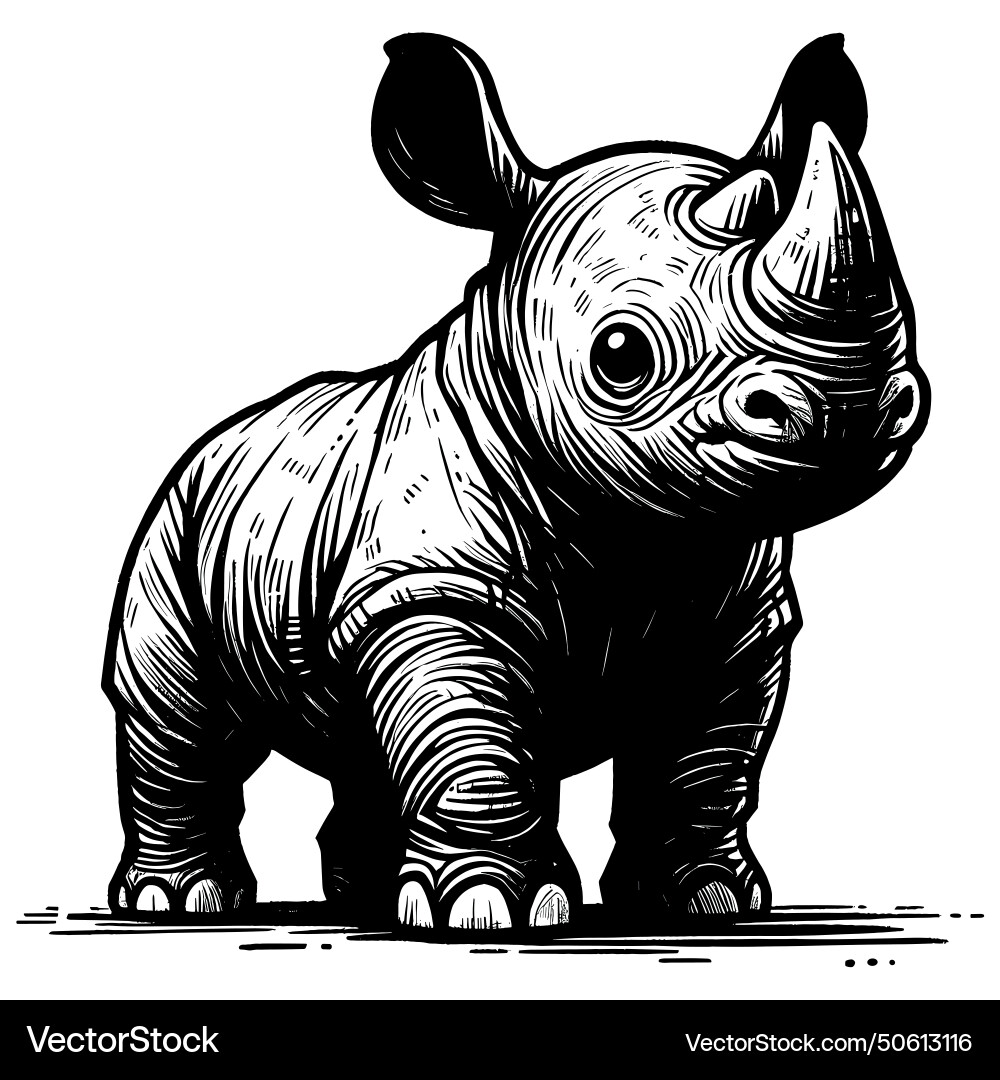Baby-Rhinoceros linocut Baby-Rhinoceros linocut vektorbild