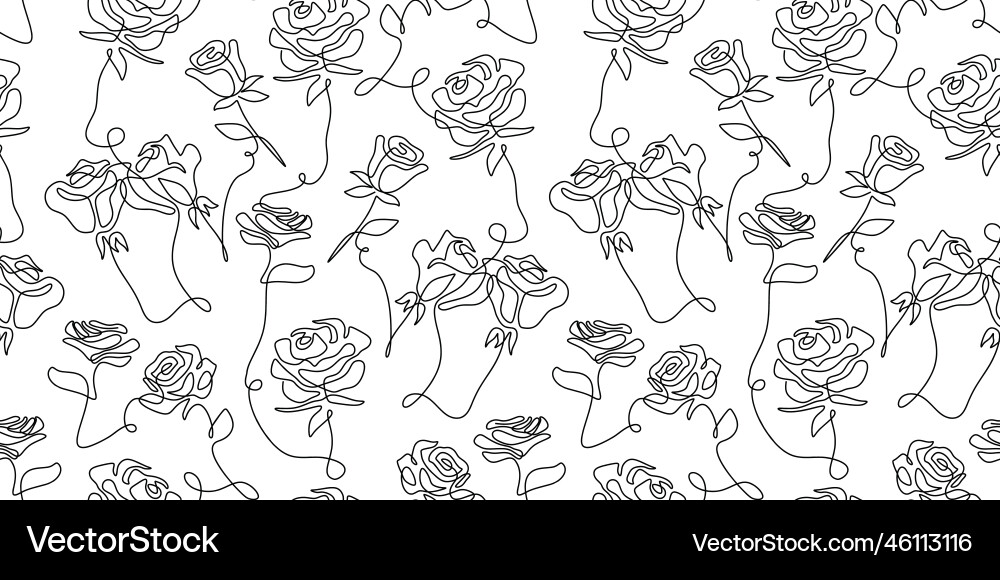 Botanical flowers line art seamless pattern one Botanical flowers line art seamless pattern one vector image
