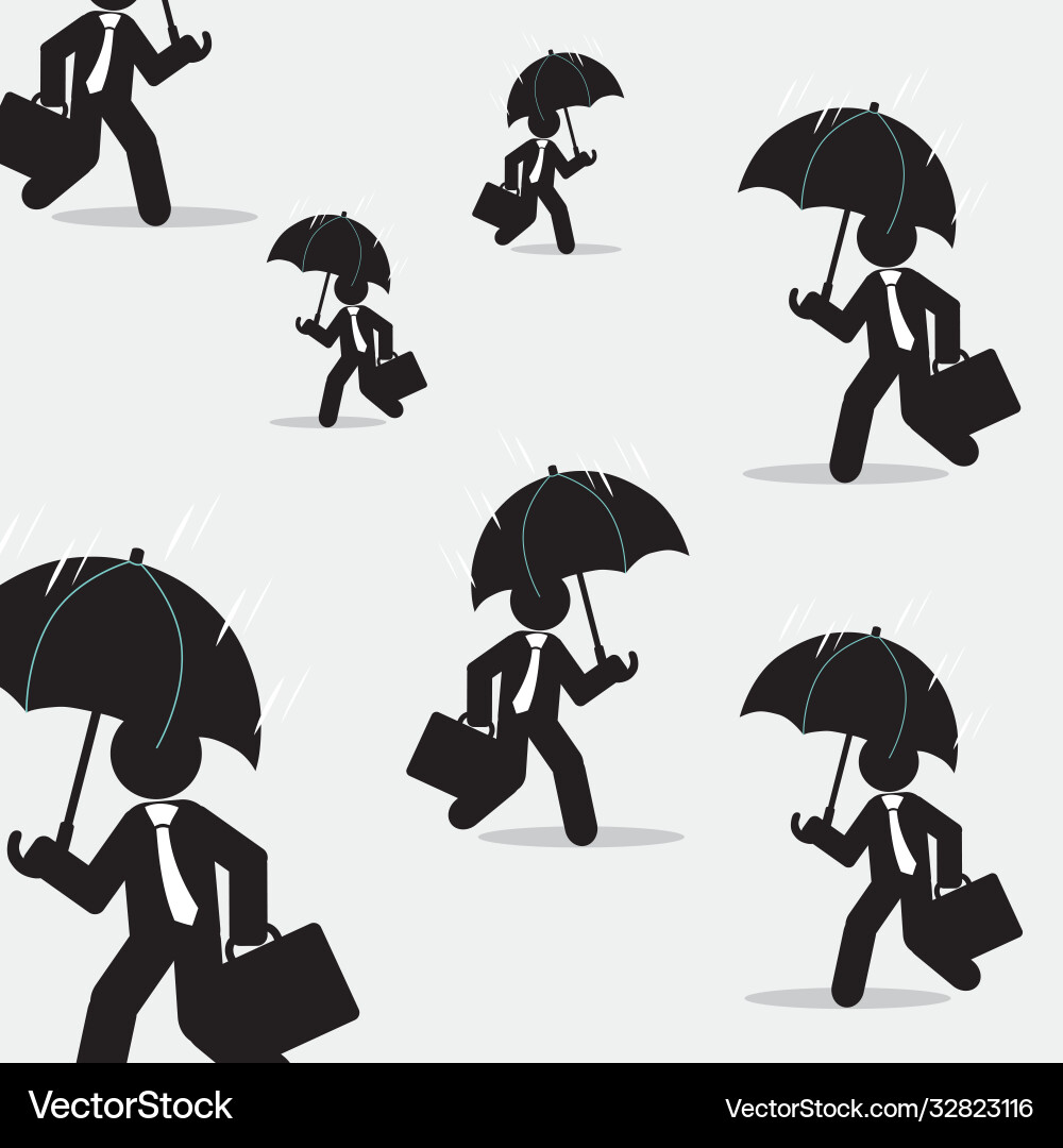 Business man icon with an umbrella in rain Business man icon with an umbrella in rain vector image