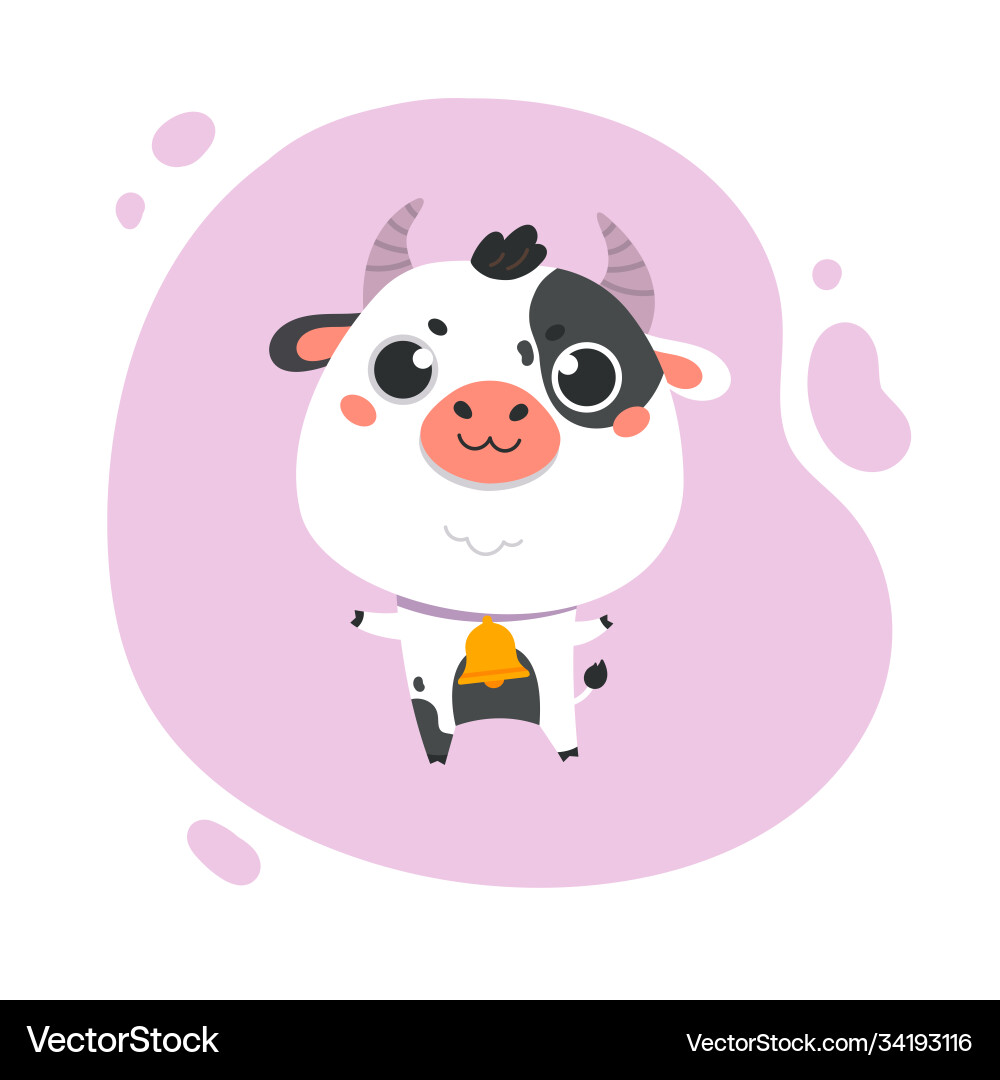 Cute farm milk cow on lavander background Cute farm milk cow on lavander background vector image