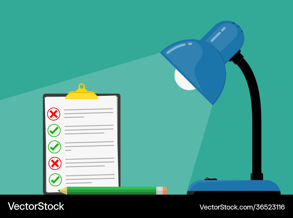 Desk lamp icon table with checklist Desk lamp icon table with checklist vector image