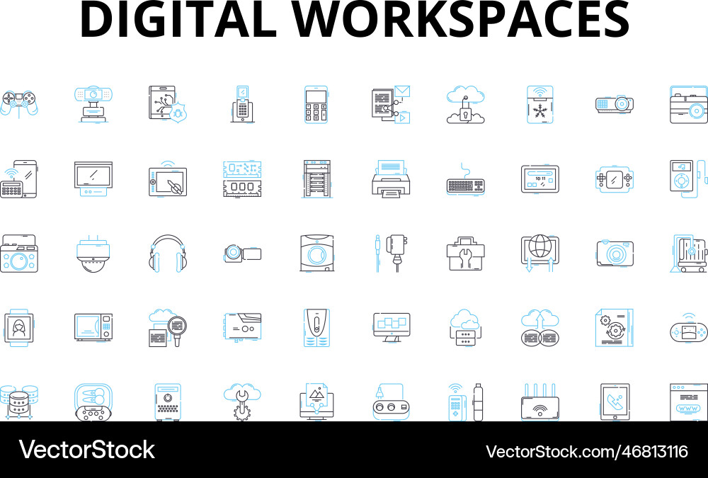 Digital workspaces linear icons set productivity Digital workspaces linear icons set productivity Vector Image
