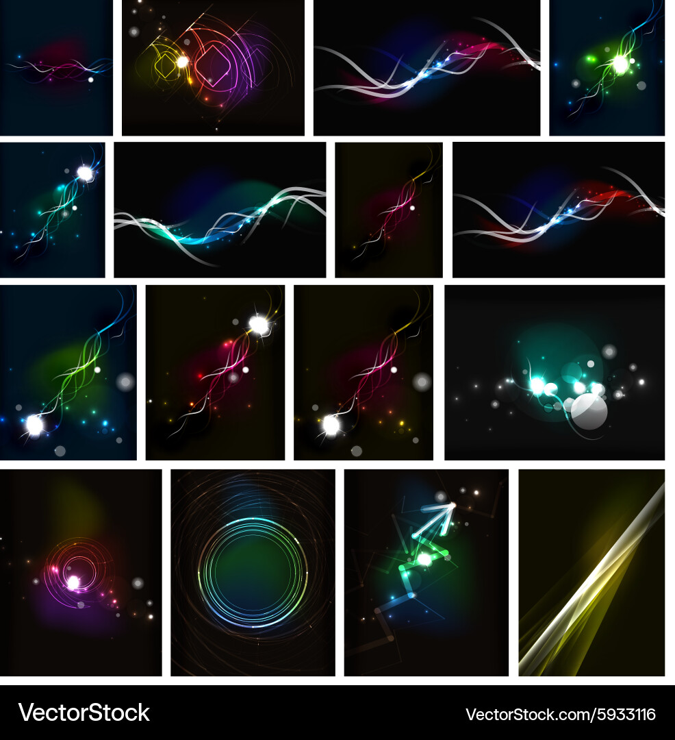 Glowing lines in the dark space set of abstract vector image