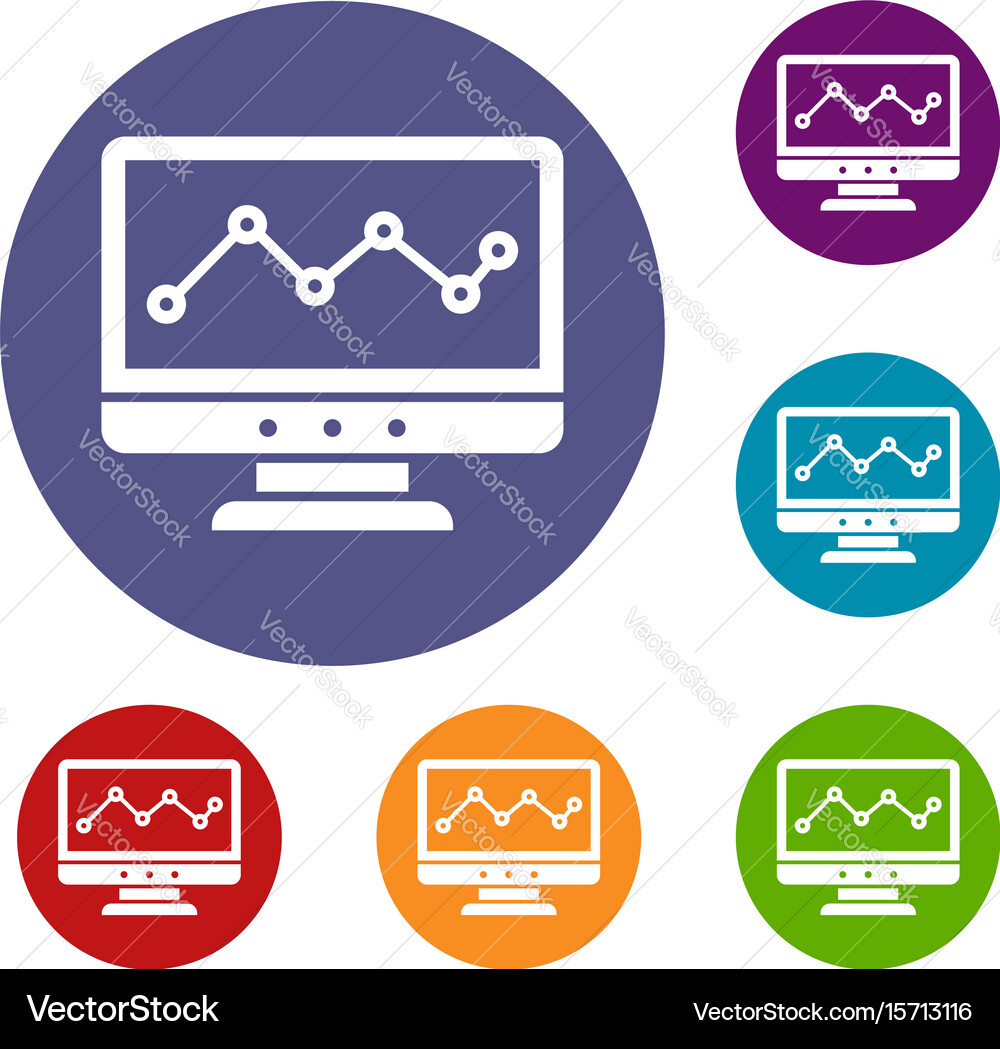 Graph in computer screen icons set Vector Image