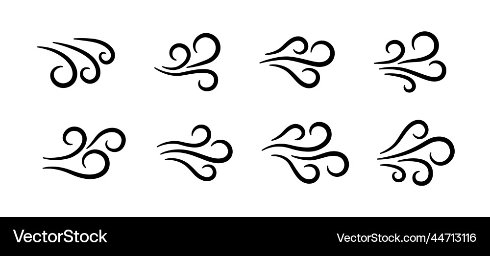 Hand drawn wind air flow icon set free breath Hand drawn wind air flow icon set free breath vector image