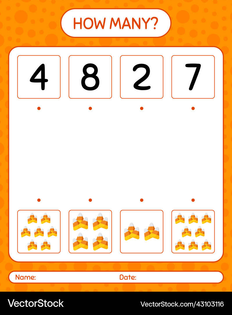 How many counting game with candy corn worksheet How many counting game with candy corn worksheet Vector Image