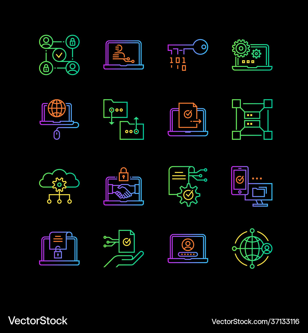 Modern computer network technology icons set vector image