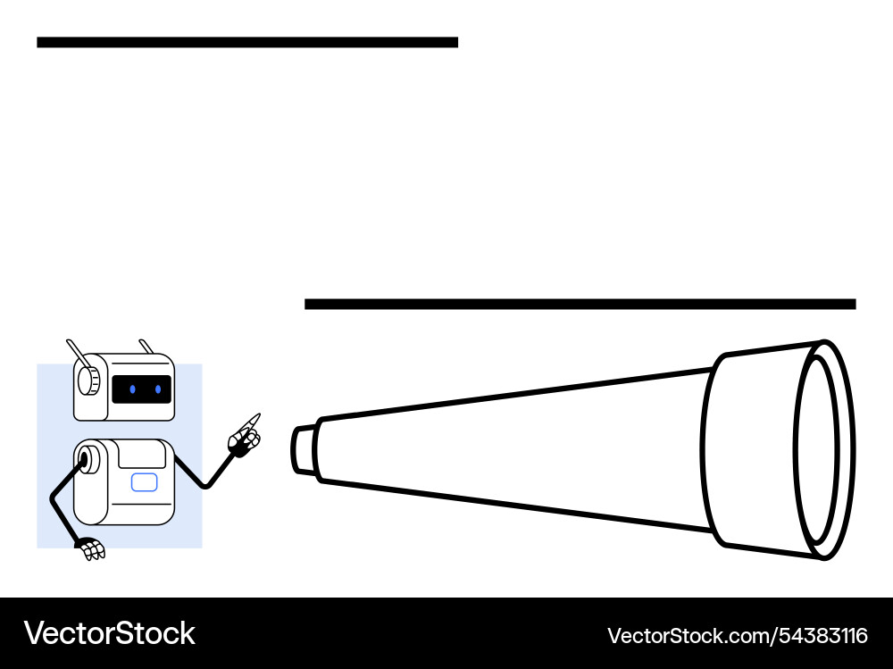 Robot pointing towards a telescope symbolizing vector image