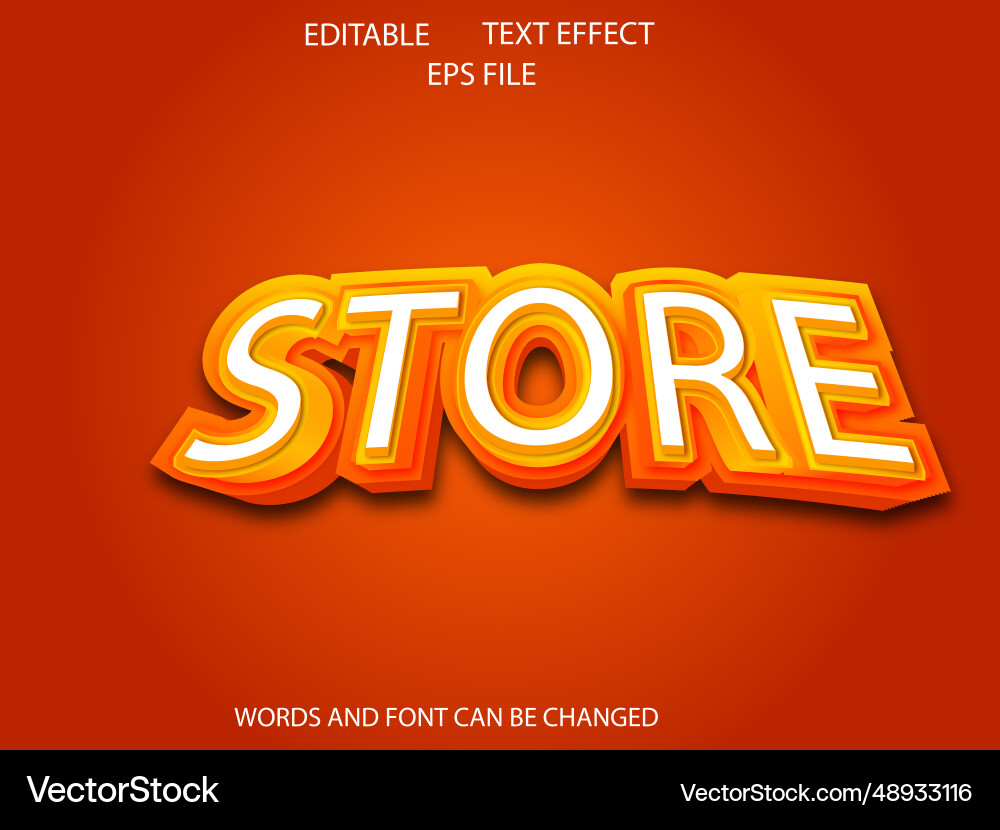 Store text effect font editable typography 3d vector image