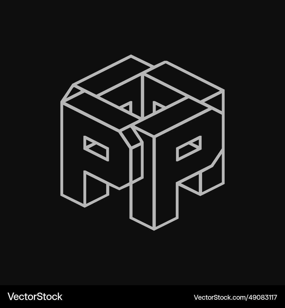 3d p letters in box shape monogram on black color 3d p letters in box shape monogram on black color vector image