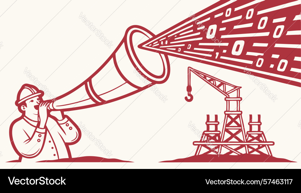 Abstract horn with digital data stream design vector image
