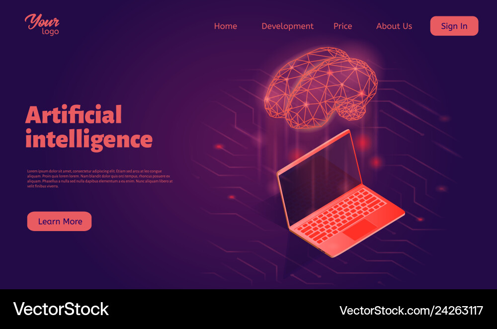 Artificial intelligence system landing web page Artificial intelligence system landing web page vector image