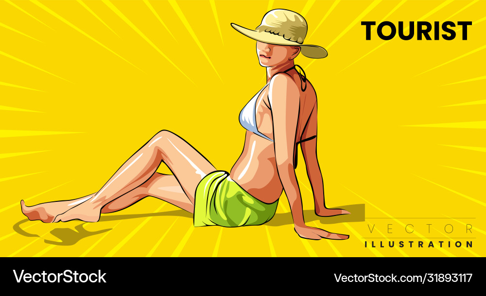 Carefree laughing joyful blond tanned tourist Carefree laughing joyful blond tanned tourist vector image