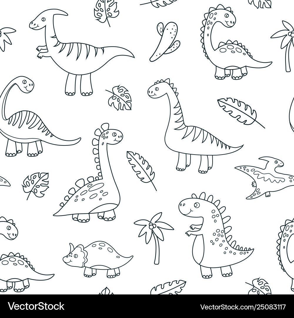 Dinosaurier Umriss nahtlose Muster niedlich Baby Dino Dinosaurier Umriss nahtlose Muster niedlich Baby Dino vektorbild