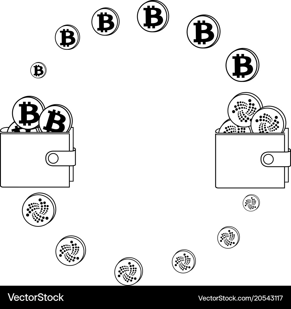 Exchange between bitcoin and iota in the wallet vector image