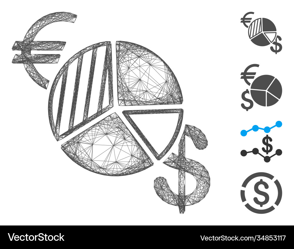 Linear currency pie chart mesh Linear currency pie chart mesh vector image