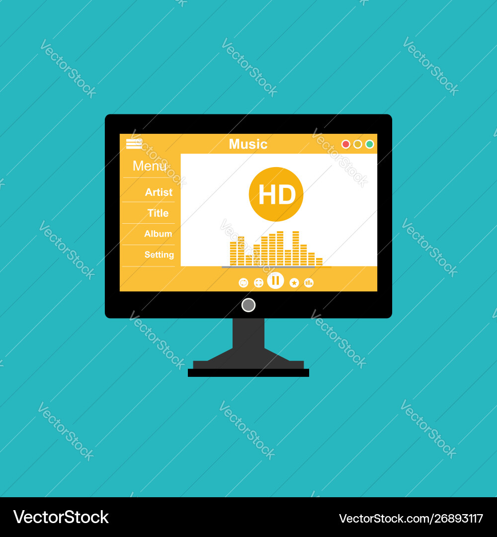 Media player application app template with flat Media player application app template with flat vector image