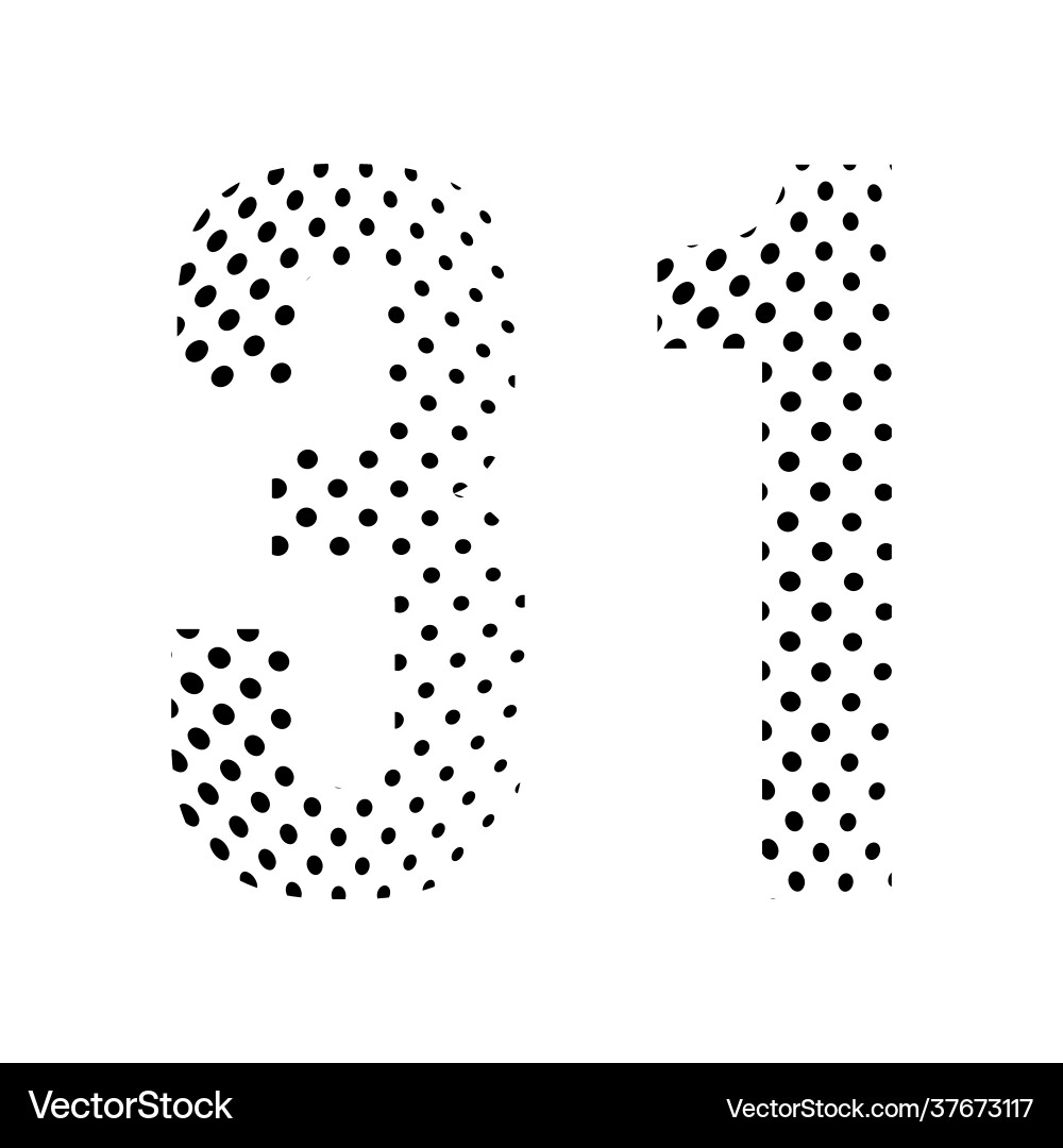 Number thirty-one 31 in halftone dotted isolated Number thirty-one 31 in halftone dotted isolated vector image