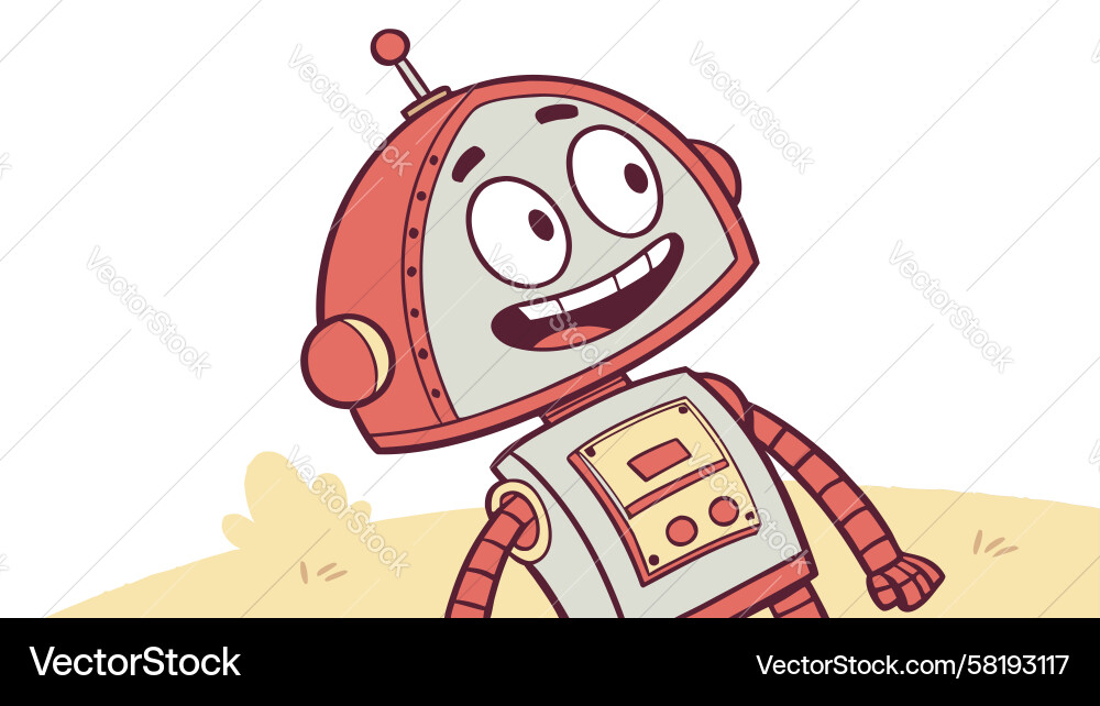 Red Robot Character - Retro Sci-Fi Vector Image