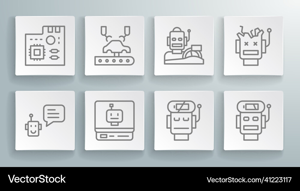 Set line bot robotic robot arm on factory low Set line bot robotic robot arm on factory low vector image