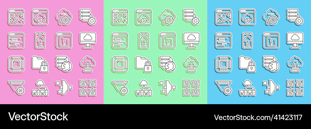 Set line hierarchy organogram chart cloud Set line hierarchy organogram chart cloud vector image