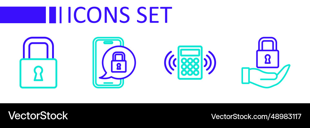 Set line lock security keypad access panel mobile Set line lock security keypad access panel mobile vector image