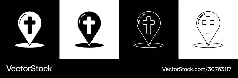 Set map pointer with christian cross icon Set map pointer with christian cross icon vector image
