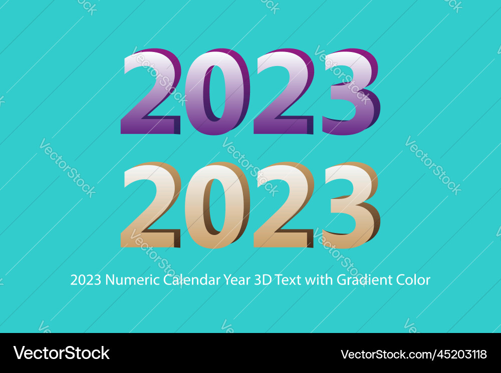 2023 numeric calendar year 3d text with gradient vector image